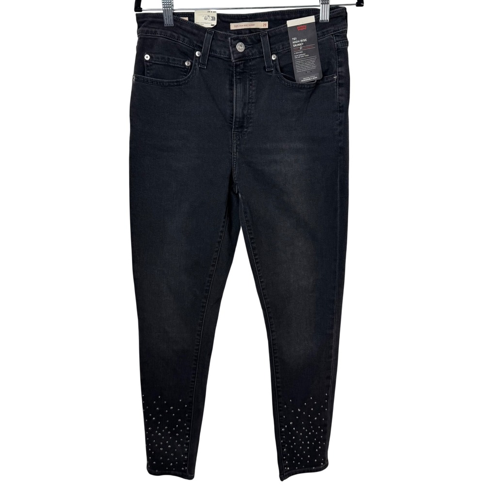 Levi Jeans Women 29 Black 721 High Rise Skinny Studded Hem NEW